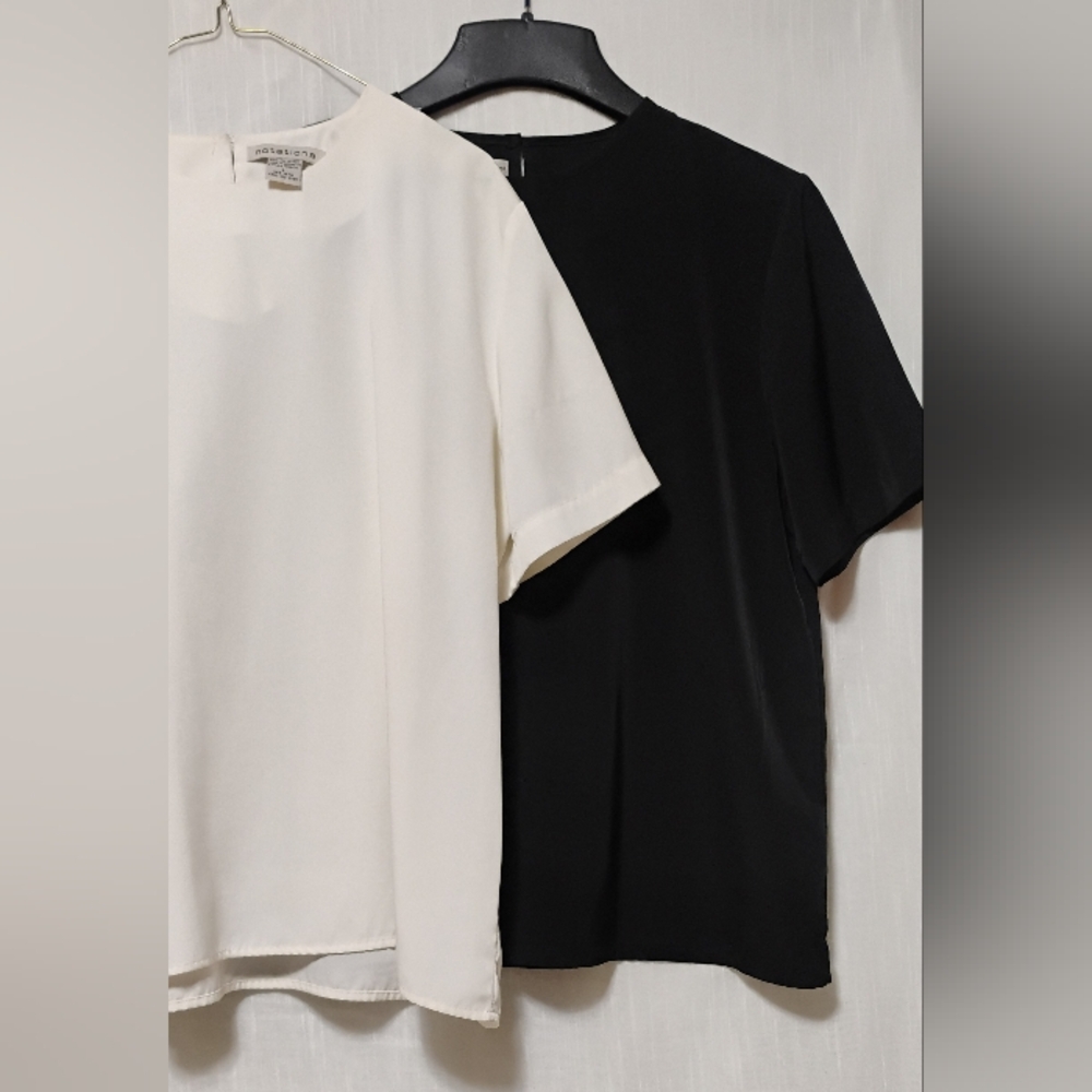 Vintage Classic Black and Cream Short Sleeve Blouses